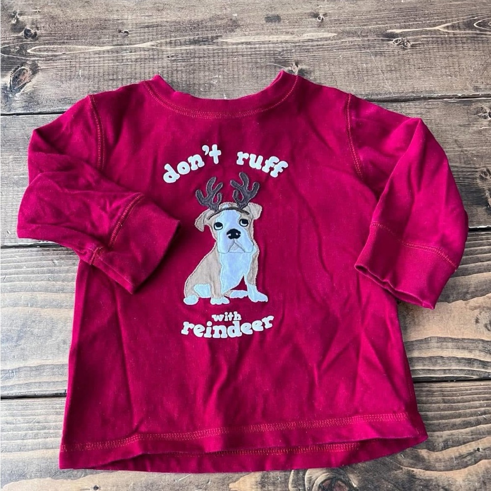 Gymboree Red Kids Shirt with Dog Reindeer Design